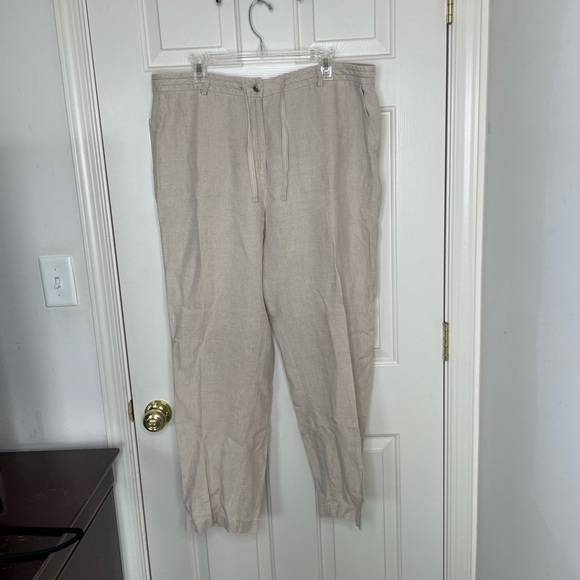 L.L. Bean Classic Fit 100% linen beige elastic tie waist pants | 18 - Picture 1 of 13